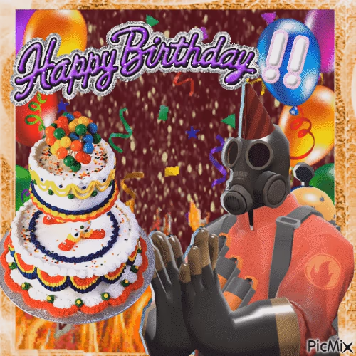 Гифка праздничная с днём рождения с Pyro из TF2