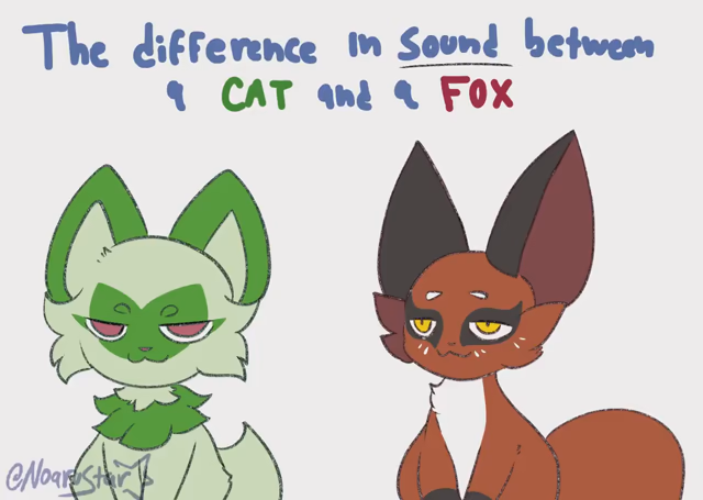 A video captioned "The differencein sound between a cat and a fox". A cat and fox pokémon are shown. The cat does a cute "meow" sound, then the fox starts screaming