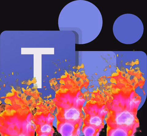 Animated Teams logo with fire underneath it.