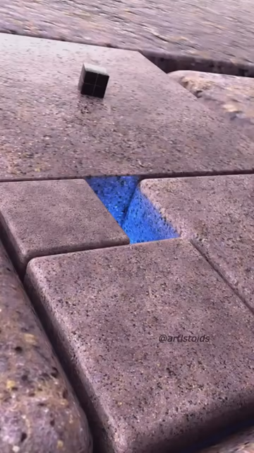 3d animation by artistoids of blocks filling in a forever shrinking hole with one unfortunate cube never closing the distance as it keeps getting smaller all well. Almost there little buddy. Almost there.
