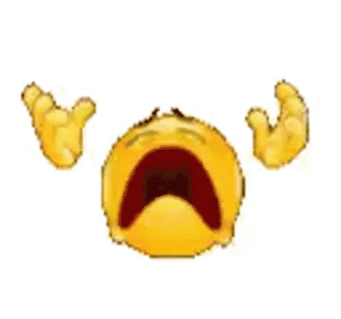 GIF of a distressed emoji with hands disintegrating into dust